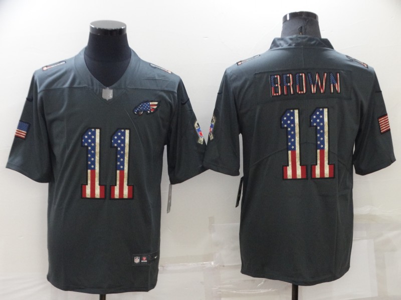Men's Grey Philadelphia Eagles #11 A. J. Brown Salute To Service USA Flag Stitched Jersey